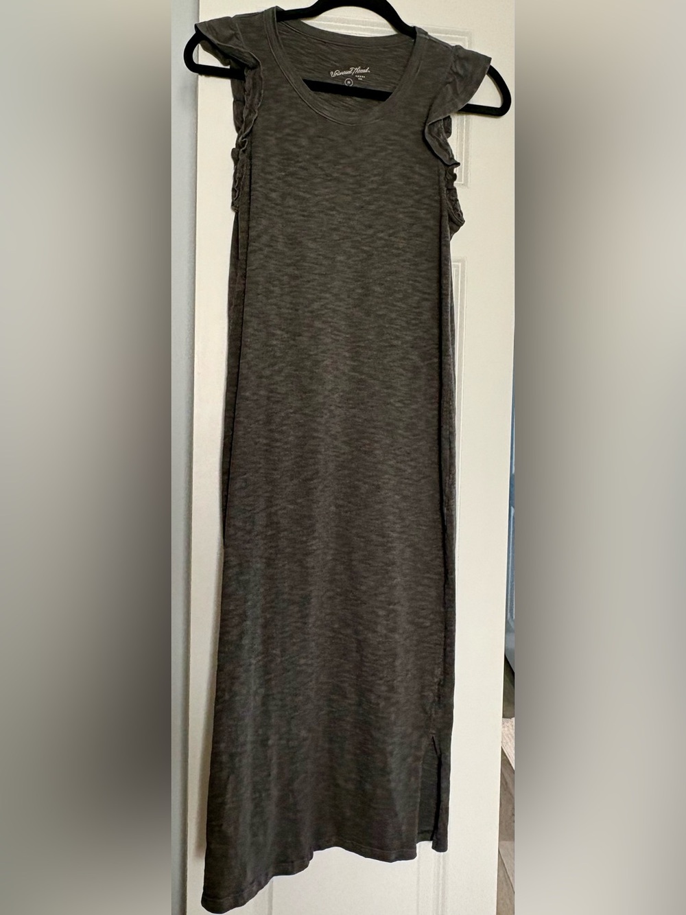 Universal Thread Olive Gray Maxi Dress with Ruffle Sleeves